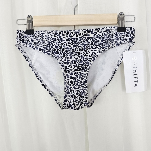Athleta Zimbabwe Smocked Bottom swim bikini bottom black blue white animal XXS - Picture 1 of 8